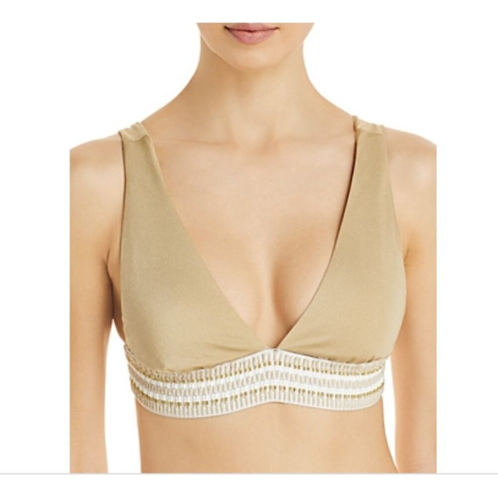 Peixoto Women's Charlie Crochet Trim Bikini Swim Top in Gold Size XL